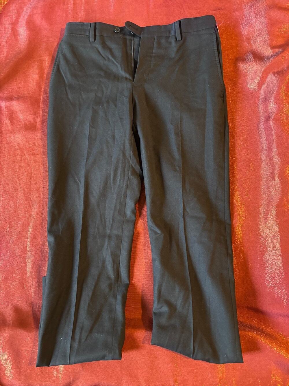 blujacket Dress Pants Mens Black Flat Front Straight Leg Back Button Pockets